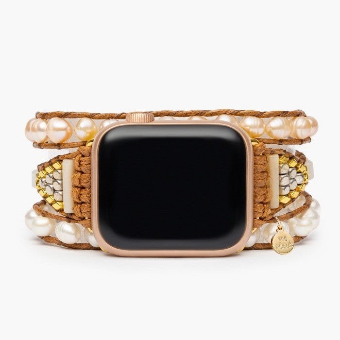 Boho Pearl Apple Watch Strap – Handmade Leather Bracelet Band for Women