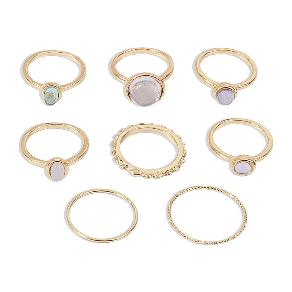 Golden Stackable Rings Set – Elegant Boho Style with Subtle Stones for Women