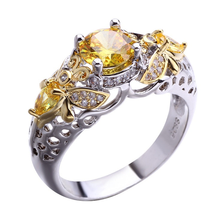 Golden Butterfly Zircon Ring – Vintage Elegance with Yellow Sparkle for Women