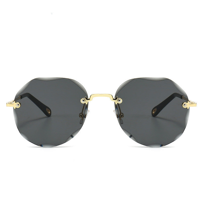 Chic Rimless Geometric Sunglasses – Elegant Gold Trim for Women