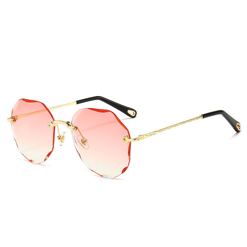 Chic Rimless Geometric Sunglasses – Elegant Gold Trim for Women