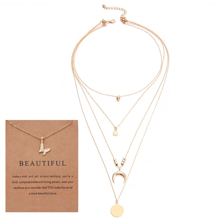 Boho Multi-Layer Moon Pendant Necklace – Chic Festival Jewellery for Women