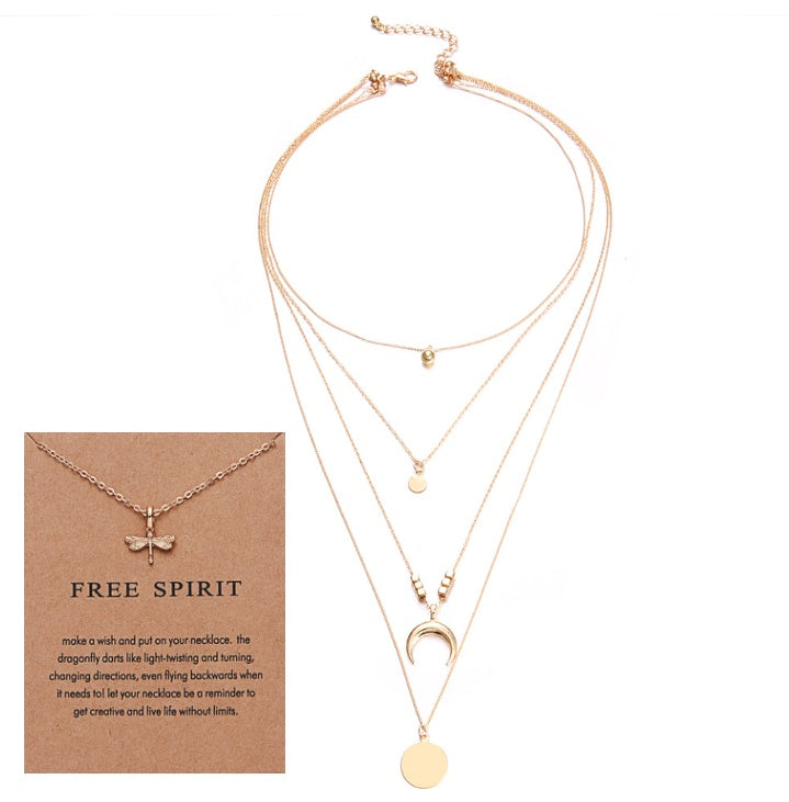 Boho Multi-Layer Moon Pendant Necklace – Chic Festival Jewellery for Women