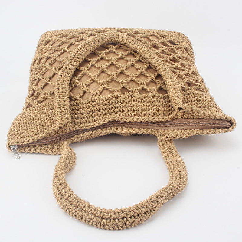 Boho Crochet Beach Tote – Handmade Hollow Knit Summer Bag
