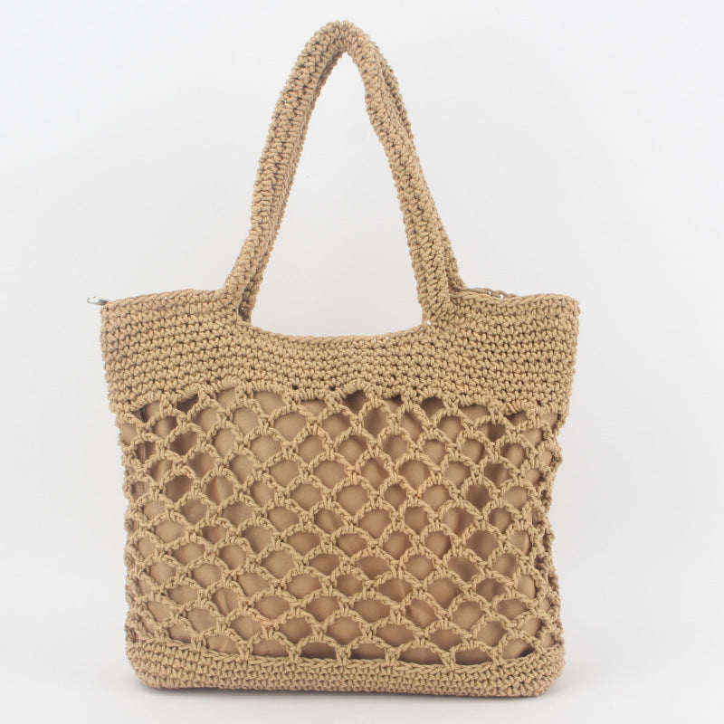 Boho Crochet Beach Tote – Handmade Hollow Knit Summer Bag
