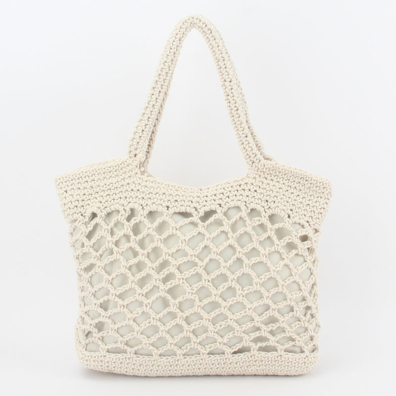 Boho Crochet Beach Tote – Handmade Hollow Knit Summer Bag