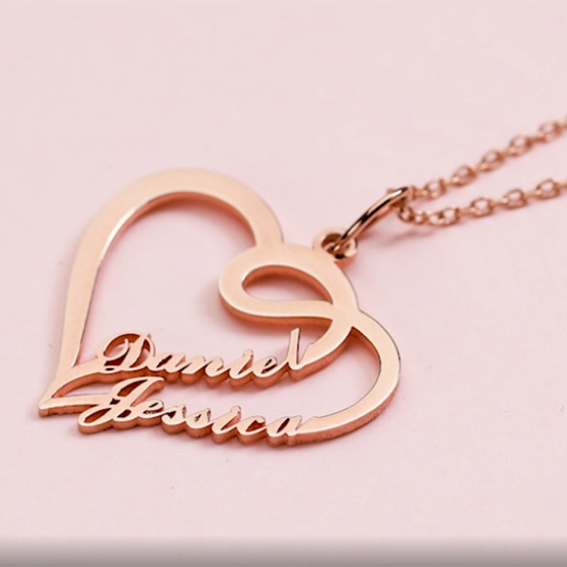 Personalised Double Heart Necklace – Elegant Gift for Her