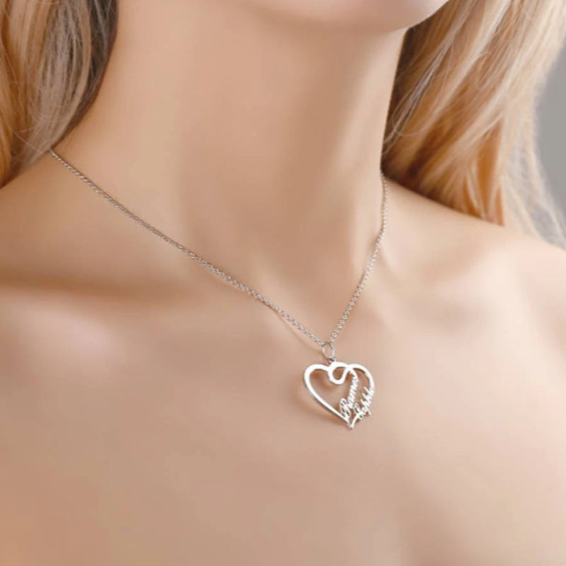 Personalised Double Heart Necklace – Elegant Gift for Her