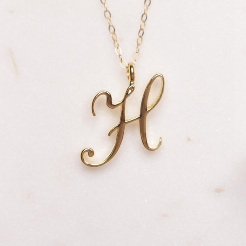 Old English Initial Necklace – Vintage Letter Pendant in Gold Finish