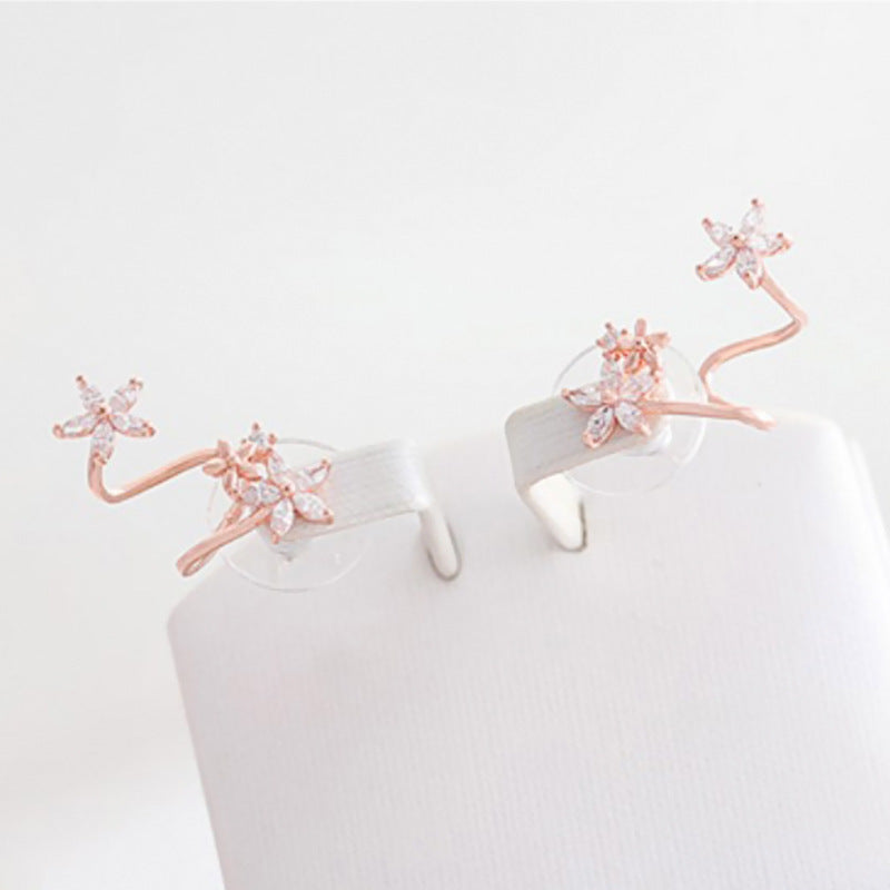 Delicate Rose Gold Floral Earrings – Sparkle Elegance for Short Hair