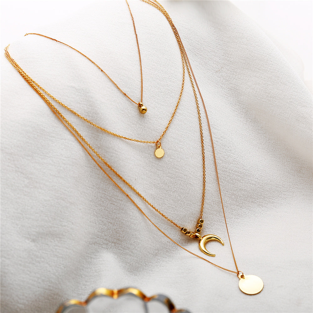 Boho Multi-Layer Moon Pendant Necklace – Chic Festival Jewellery for Women