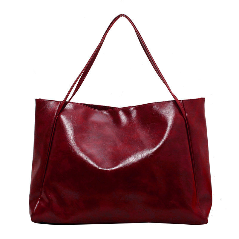Vintage Soft Faux Leather Tote – Oversized Shoulder Bag for Women