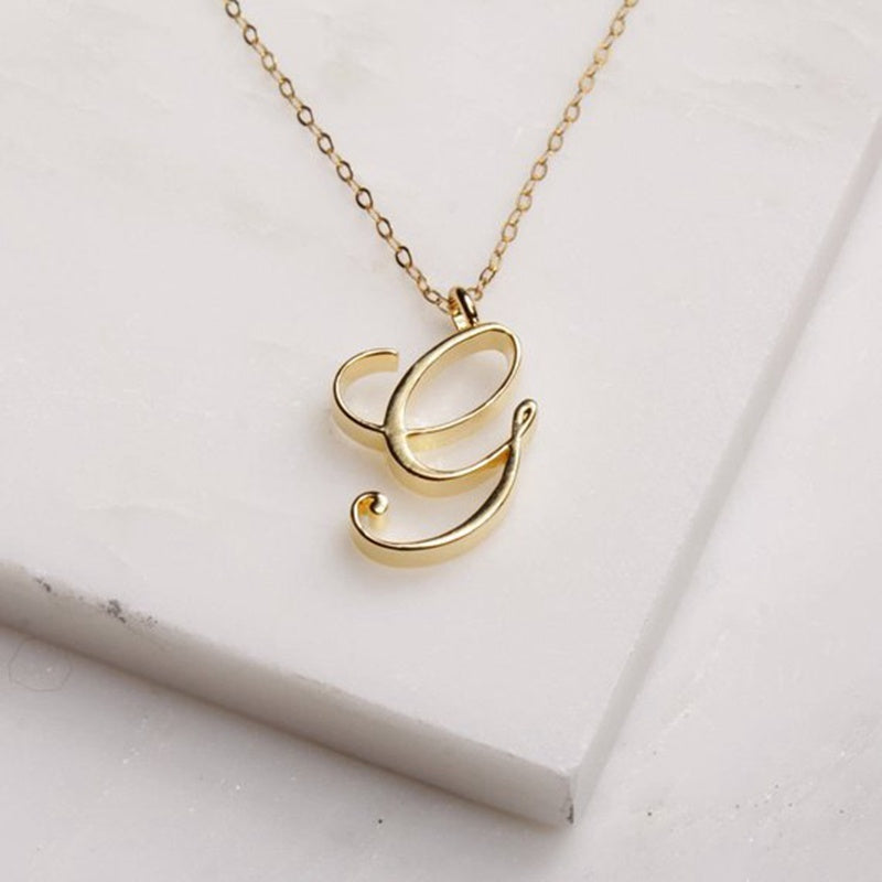 Old English Initial Necklace – Vintage Letter Pendant in Gold Finish