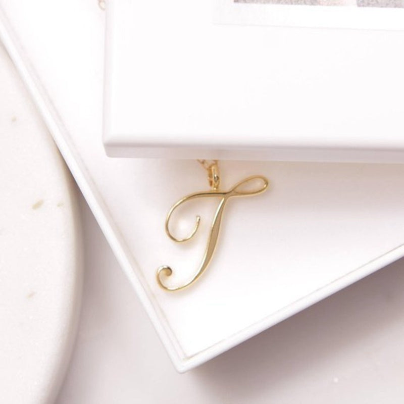 Old English Initial Necklace – Vintage Letter Pendant in Gold Finish