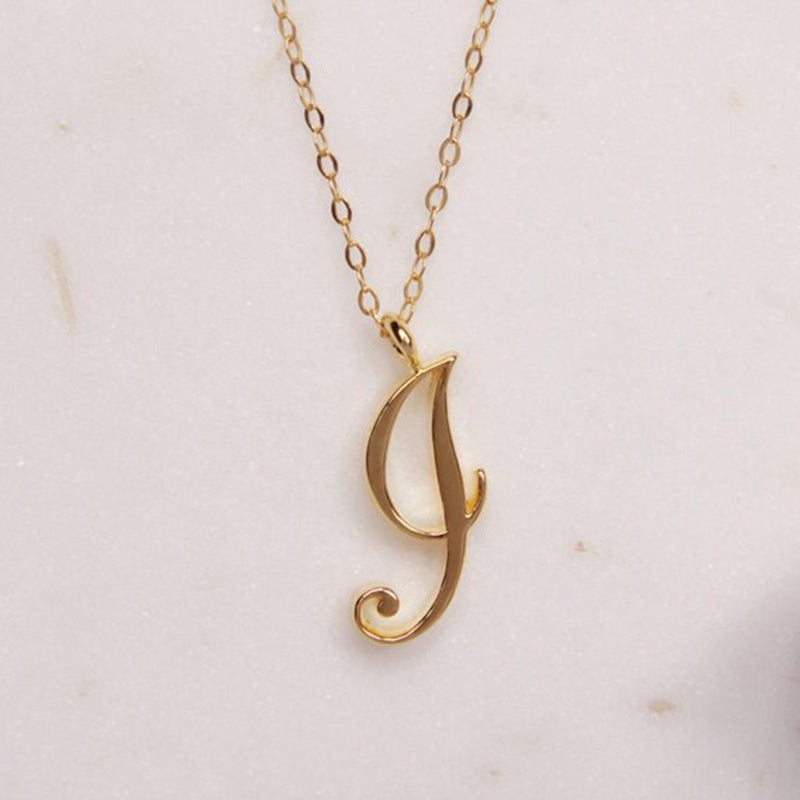 Old English Initial Necklace – Vintage Letter Pendant in Gold Finish