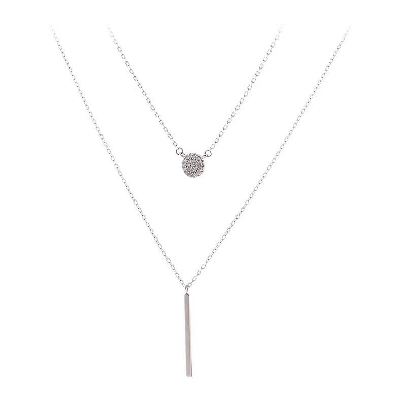 Elegant 925 Silver Double Chain Necklace – Dainty Zircon Pendant for Women