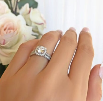 Elegant Double Halo Simulated Diamond Ring – Classic Engagement Look for Women