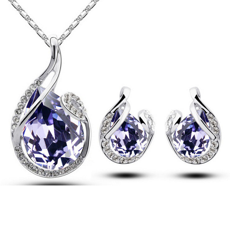 Blue Crystal Teardrop Jewellery Set – Necklace & Earrings for Timeless Elegance