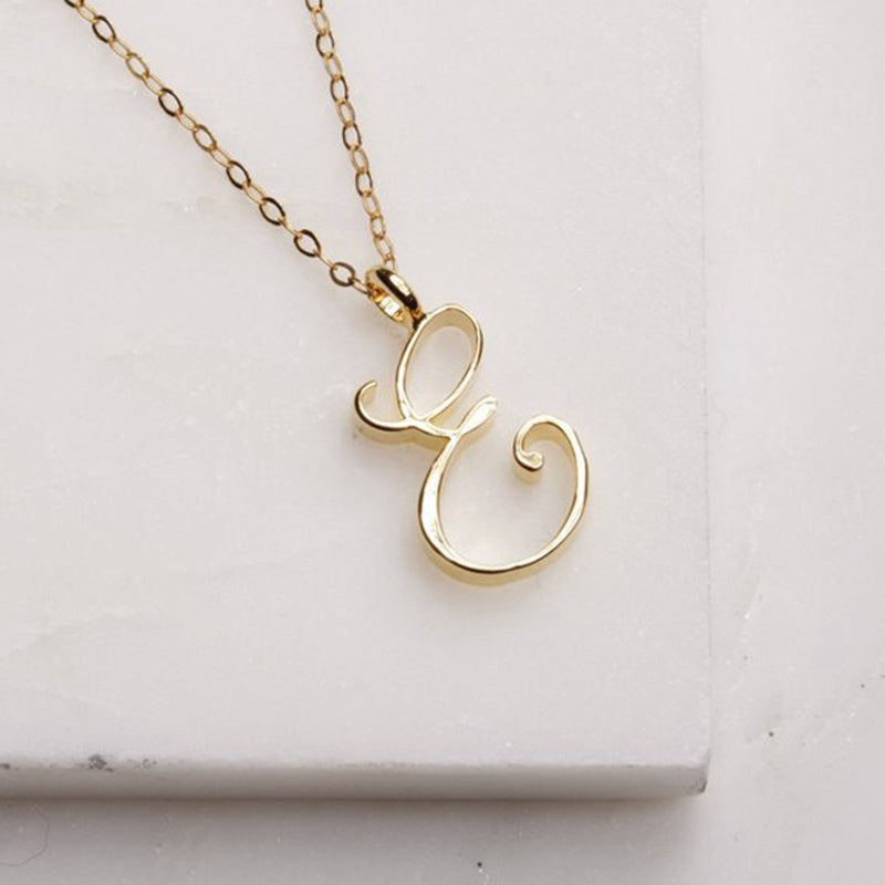 Old English Initial Necklace – Vintage Letter Pendant in Gold Finish