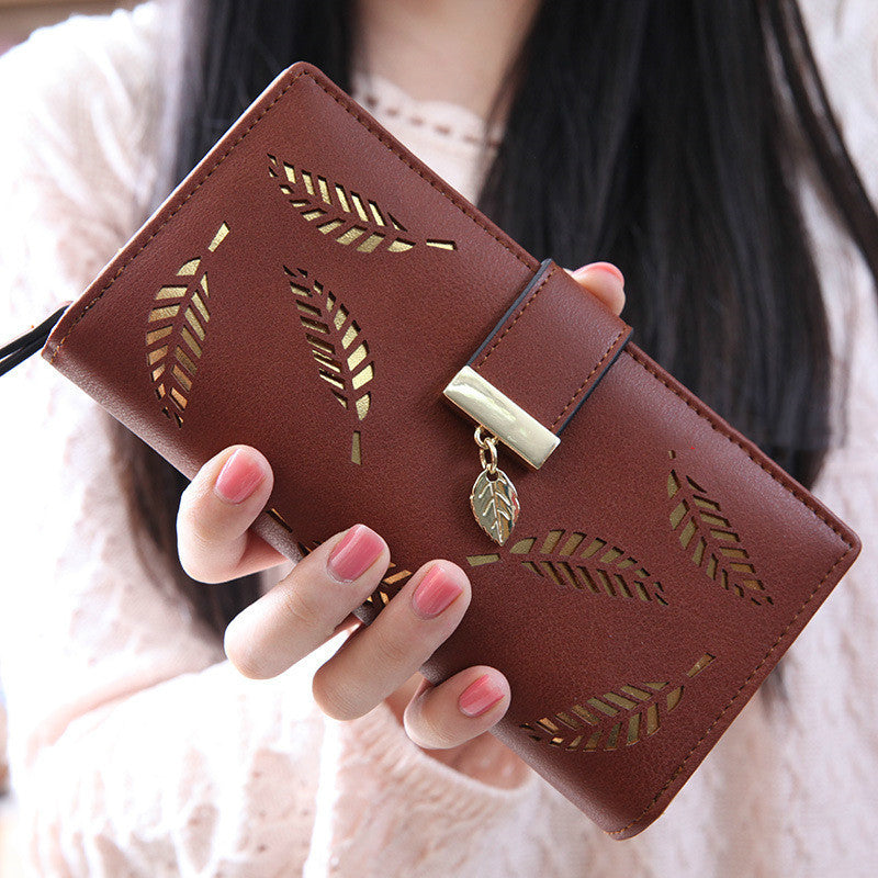 Elegant Leaf Cutout Long Wallet – Subtle Style Meets Everyday Practicality