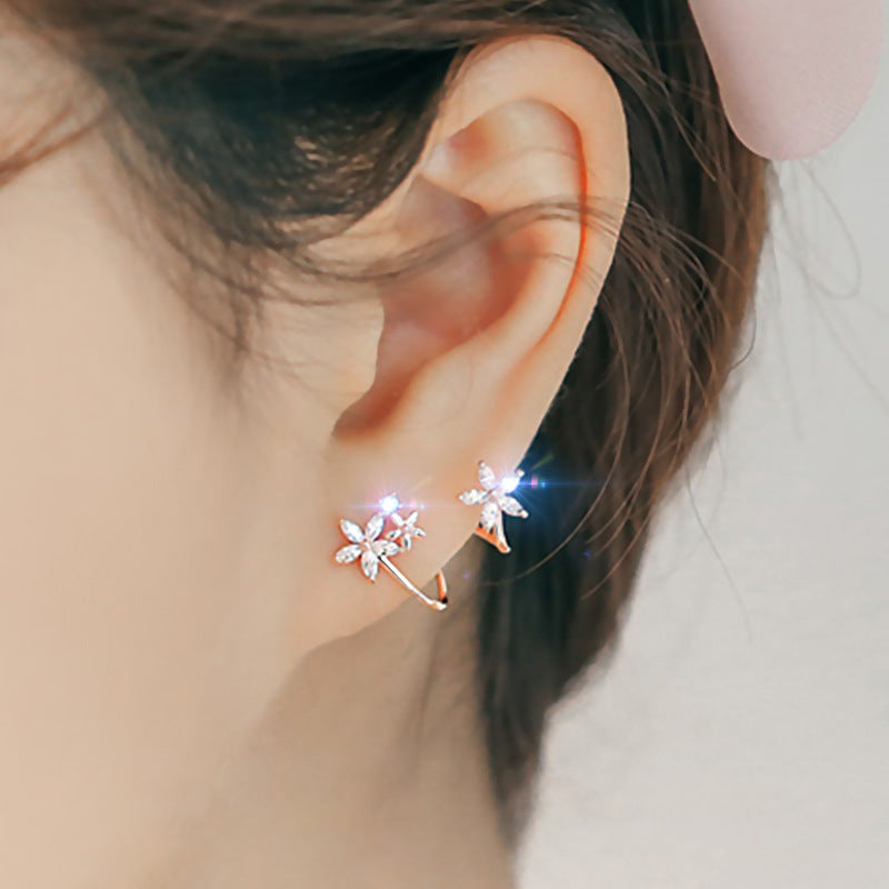 Delicate Rose Gold Floral Earrings – Sparkle Elegance for Short Hair