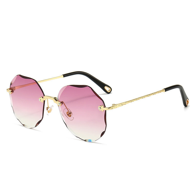 Chic Rimless Geometric Sunglasses – Elegant Gold Trim for Women