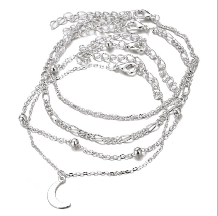 Lunar Charm Anklet – Delicate Silver Moon for Beach & Festival Style