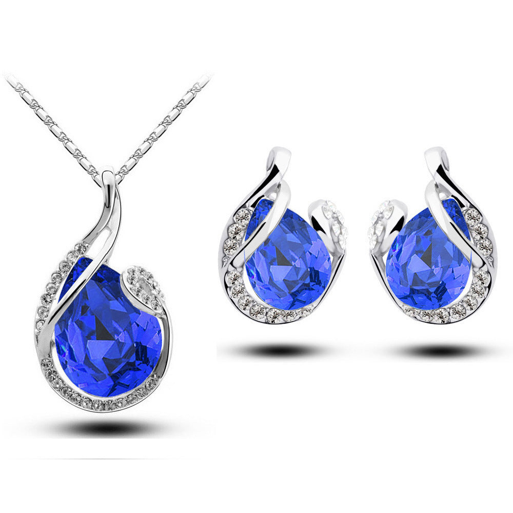 Blue Crystal Teardrop Jewellery Set – Necklace & Earrings for Timeless Elegance