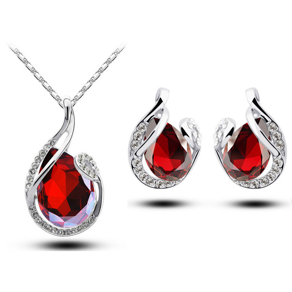 Blue Crystal Teardrop Jewellery Set – Necklace & Earrings for Timeless Elegance