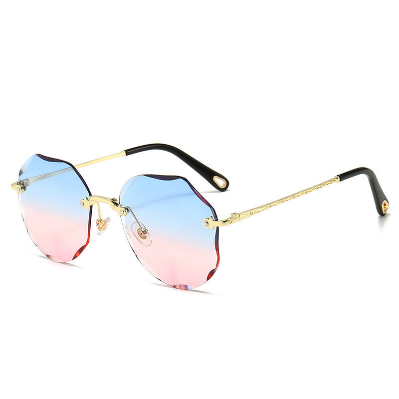 Chic Rimless Geometric Sunglasses – Elegant Gold Trim for Women