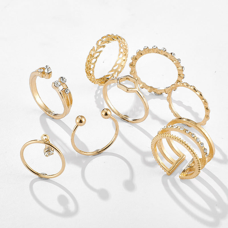 Luxury Gold Ring Set – 8-Piece Dainty & Boho Stacking Rings with Rhinestone Charms