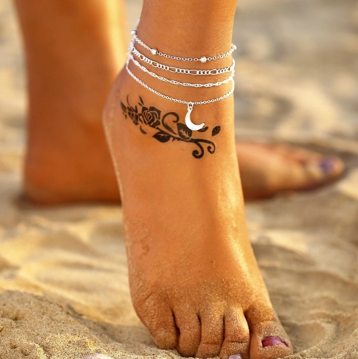 Lunar Charm Anklet – Delicate Silver Moon for Beach & Festival Style