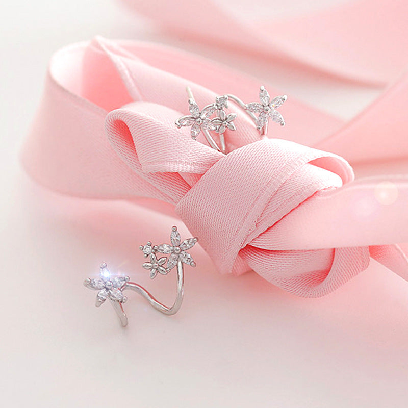Delicate Rose Gold Floral Earrings – Sparkle Elegance for Short Hair