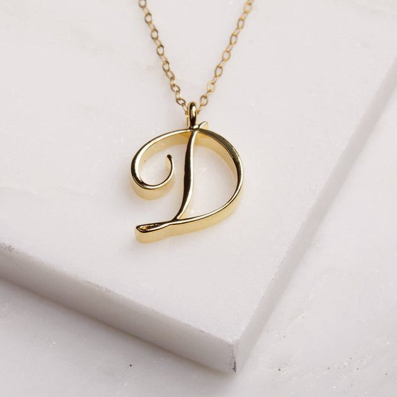 Old English Initial Necklace – Vintage Letter Pendant in Gold Finish