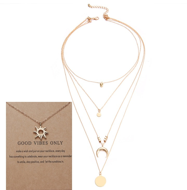 Boho Multi-Layer Moon Pendant Necklace – Chic Festival Jewellery for Women