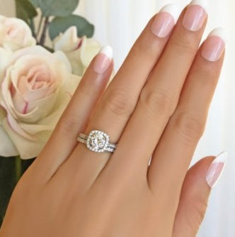 Elegant Double Halo Simulated Diamond Ring – Classic Engagement Look for Women