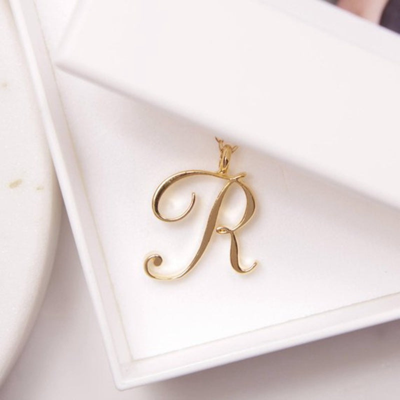 Old English Initial Necklace – Vintage Letter Pendant in Gold Finish