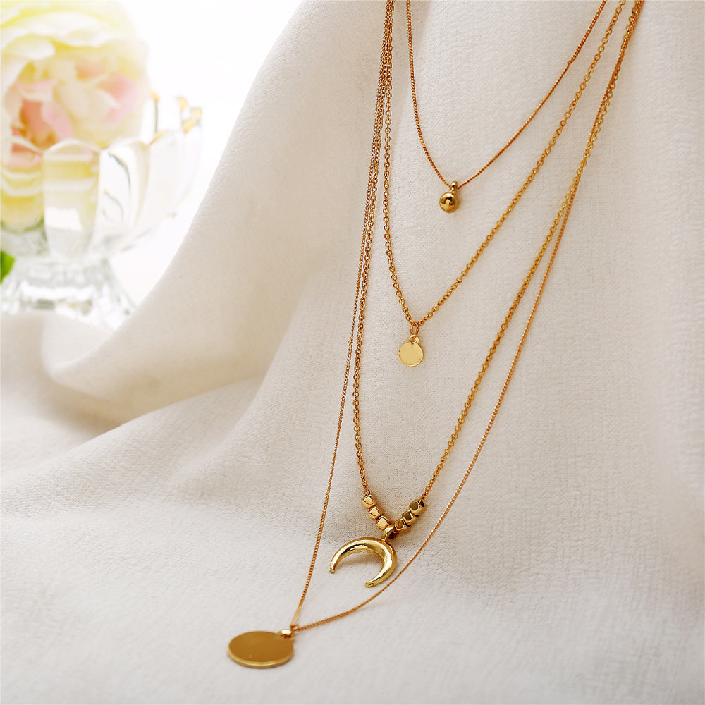 Boho Multi-Layer Moon Pendant Necklace – Chic Festival Jewellery for Women