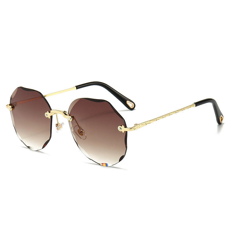 Chic Rimless Geometric Sunglasses – Elegant Gold Trim for Women