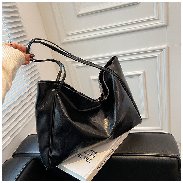 Vintage Soft Faux Leather Tote – Oversized Shoulder Bag for Women