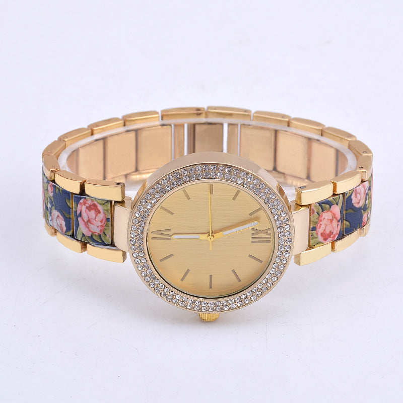 Elegant Gold Floral Steel Watch – Vintage-Inspired Women's Timepiece