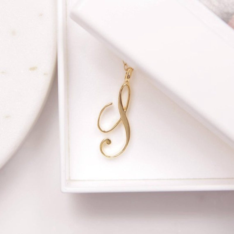 Old English Initial Necklace – Vintage Letter Pendant in Gold Finish