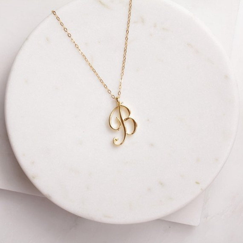 Old English Initial Necklace – Vintage Letter Pendant in Gold Finish