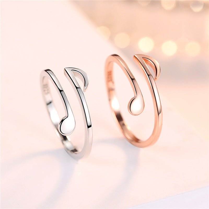 Elegant Adjustable Music Note Ring – Stylish Rose Gold or Silver-Tone Jewellery for Music Lovers