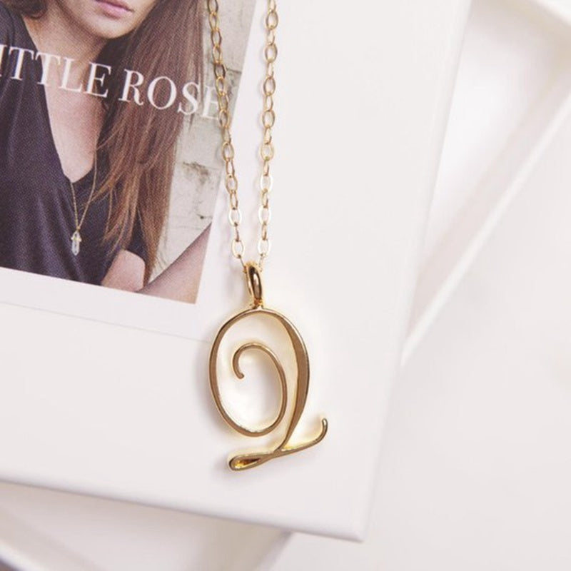 Old English Initial Necklace – Vintage Letter Pendant in Gold Finish