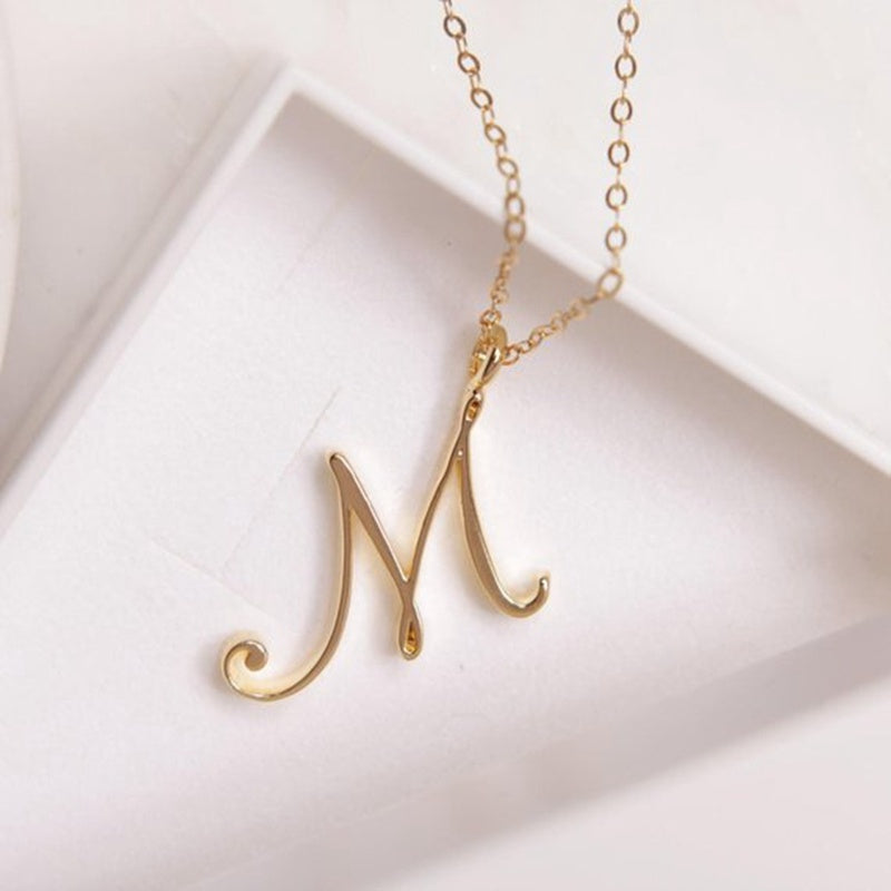 Old English Initial Necklace – Vintage Letter Pendant in Gold Finish