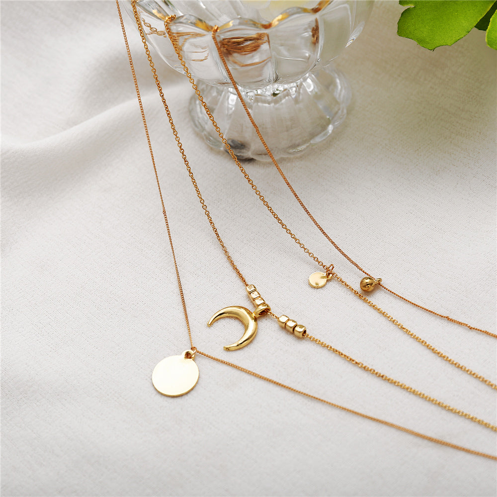 Boho Multi-Layer Moon Pendant Necklace – Chic Festival Jewellery for Women