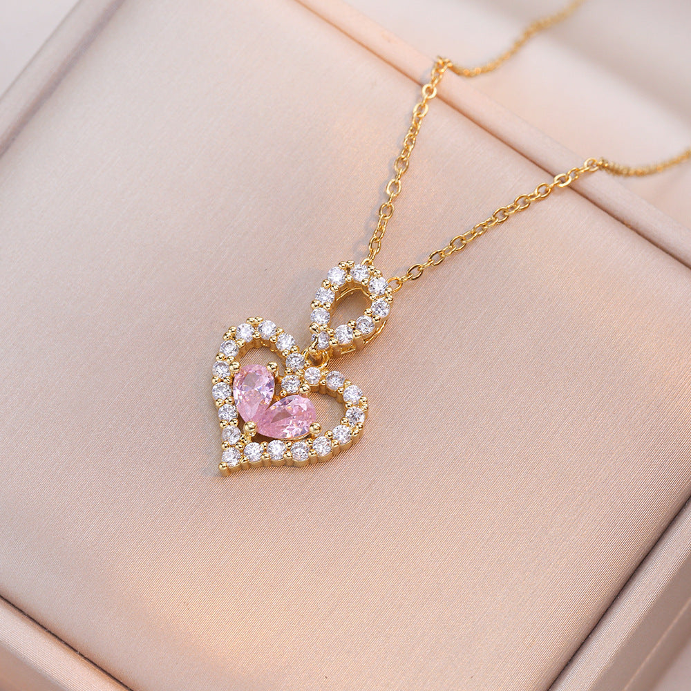 Red Rhinestone Heart Necklace – Elegant Crystal Pendant for Women