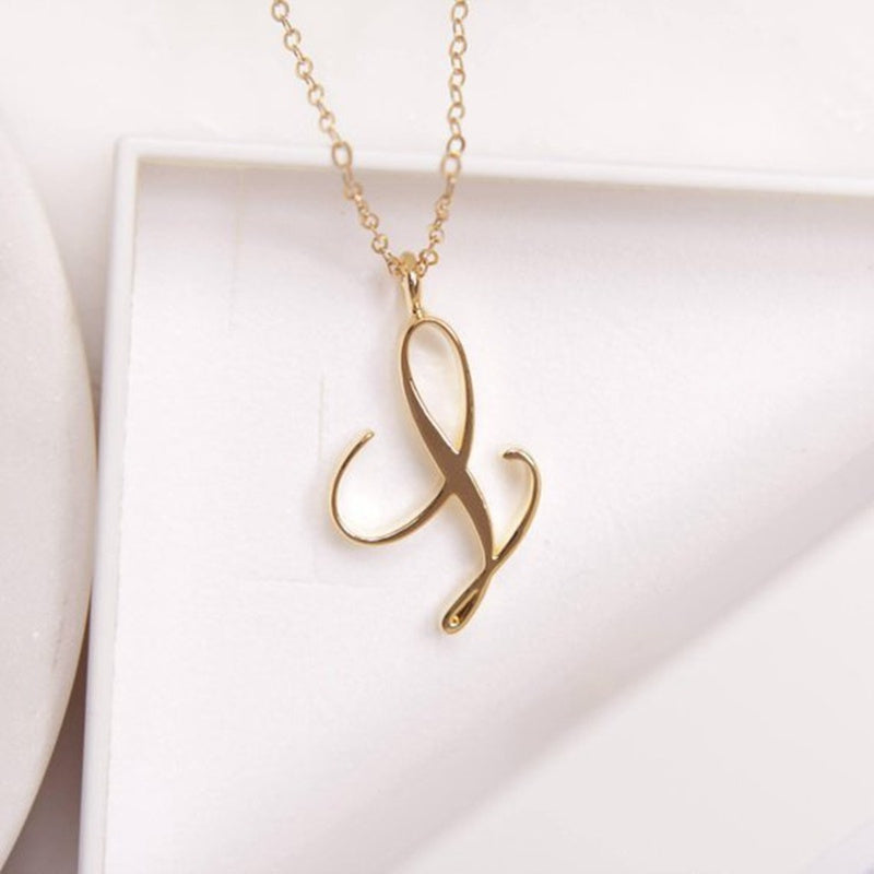 Old English Initial Necklace – Vintage Letter Pendant in Gold Finish