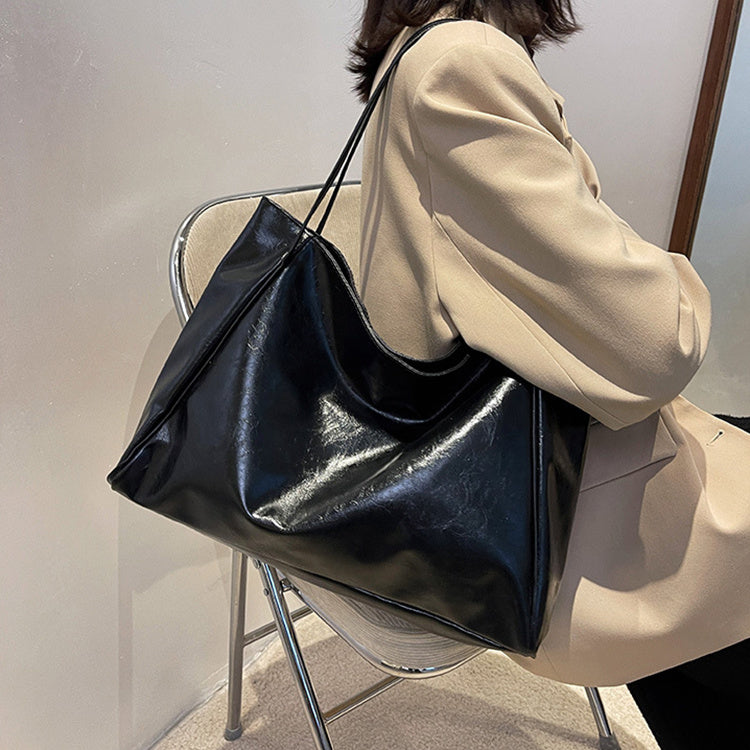 Vintage Soft Faux Leather Tote – Oversized Shoulder Bag for Women